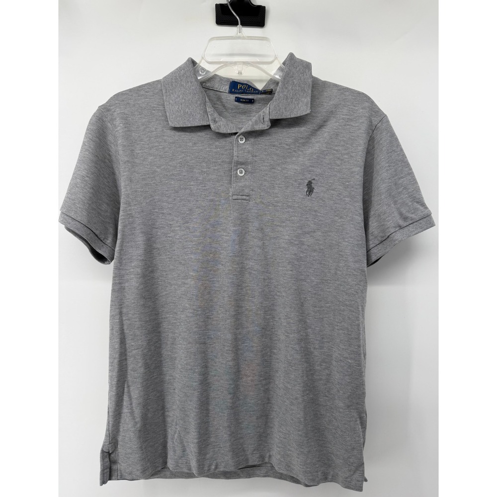 Polo Ralph Lauren Mens Slim Fit Polo Shirt Heather Grey Cotton Stretch Large